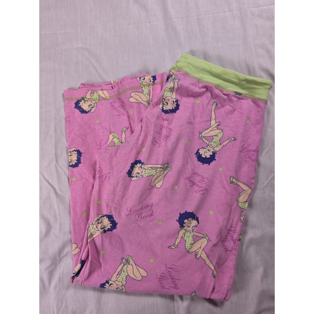 Betty Boop Pants Womens Large Pink Graphic Cotton Pajama Lounge Drawstring Waist